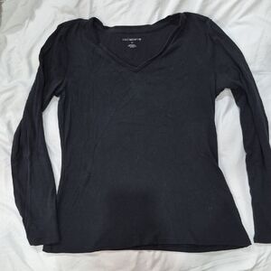 Liz Claiborne Black Long Sleeve V-Neck Top Size Medium